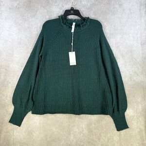 AMADI Ribbed Knit Sweater Womens Medium Green Frayed Neck Wool Mohair Boho Cozy